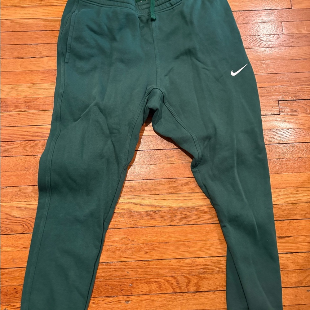 Nike Dark Green Fleece Joggers with White Swoosh